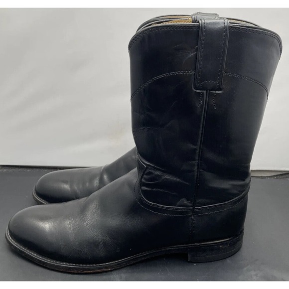 Justin Boots Black Leather Western Roper Cowboy Boots 3133 Mens 10.5 Fast Ship main image 8